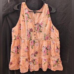 Torrid Peach Button Front Baby Doll Top